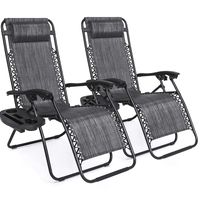 Best Choice Products Set of 2 Adjustable Steel Mesh Zero Gravity Lounge Chair Recliners w/Pillows and Cup Holder Trays, Gray