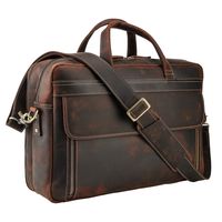 VMATE Men's Full Grain Leather 17'' Laptop Briefcase Leather Messenger Business Travel Bag Tote (Dark Brown)