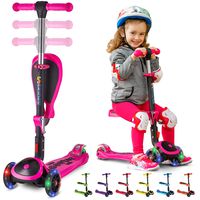 S SKIDEE Scooter for Kids with Foldable and Removable Seat - Adjustable Height, 3 LED Light Wheels, 3 Wheels Kick Scooter for Girls & Boys 2-12 Years Old - Y200