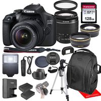 Canon EOS 2000D / Rebel T7 w/Canon EF-S 18-55mm F/3.5-5.6 III Zoom Lens & Professional Accessory Bundle W/ 128GB Memory Card & Back-Pack Case & Spare Battery & More