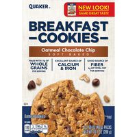 Quaker Breakfast Cookies, Oatmeal Chocolate Chip, 6-1.69oz Cookies Per Box