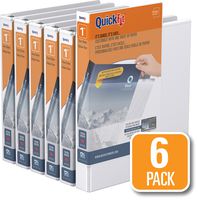QuickFit View Binder, 1 Inch, Angle D Ring, White, 6 Pack (87010-06)