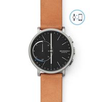 Skagen Connected Men's Hagen Titanium and Leather Hybrid Smartwatch, Color: Silver-Tone, Tan (Model: SKT1104)