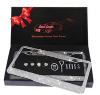 Lord Eagle License Plate Frame, 2 Pack Rhinestone License Plate Frames with GiftBox and 7 Shiny Crystal Rows,Over 1050pcs 14 Facets SS16 Finest Handcrafted Bling White Rhinestone
