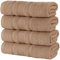Qute Home Hand Towels - 4 Pack, (16 x 30 inches) | 100% Turkish Cotton | Super Soft Highly Absorbent | Spa & Hotel Quality Towels (Brown)