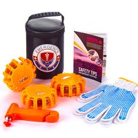 Road Flares 3 Pack - Roadside Car Emergency Kit - LED Beacon Light Safety Emergency Kit with Car Safety Hammer, Safety Gloves and Complete Emergency Situation Info Pamphlet.