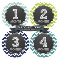 Months In Motion Monthly Baby Milestone Stickers for Boy - Monthly Stickers for Boy - Monthly Milestone Sticker - Baby Month Stickers for Infant First Year - Belly Stickers - Photo Prop