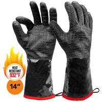 Heatsistance Heat Resistant BBQ Gloves, 14" Long Sleeve, Extra Large Textured Grip to Handle Wet, Greasy or Oily Foods Fire and Food Safe Turkey Fryer Oven Mitts for Smoker, Grills and Barbecue