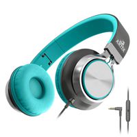 Artix CL750 Foldable Headphones with Microphone and Volume Control, On-Ear Stereo Earphones, Headset for Cellphones Tablets Smartphones Laptop Computer for Adults, Teens, Kids (Mint/Gray)