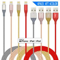 IDiSON 4Pack 4Color 4ft Apple MFi Certified iPhone Lightning Cable Braided Nylon Fast Charger Cable Compatible iPhone 11 Pro X XR XS MAX 8 Plus 7 6s 5s 5c Air iPad Mini iPod (4Color 4Pack)