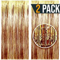 3.25 x 6.7 ft (2 Pack) Tinsel Foil Fringe Curtains Party Decorations Photo Booth Backdrop | Wedding Décor Baby Shower Graduations Valentine Day Bachelorette Birthday Decorations (Gold)