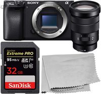 Sony Alpha a6400 Mirrorless Digital Camera with Sony 18-105mm Lens & Starter Accessory Bundle - Includes: SanDisk Extreme PRO 32GB SDHC Memory Card (UHS-I/Class-10) + Microfiber Cleaning Cloth