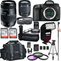 Canon EOS 7D Mark II DSLR Camera with Canon EF-S 18-55mm f/3.5-5.6 is STM Lens + Tamron 70-300mm f/4-5.6 + Automatic Flash with LED Video Light + Battery Grip + W-E1 Wi-Fi Adapter