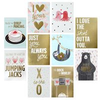 Hallmark Studio Ink Love Cards Assortment, Gold and Pastel Sloths, Octopus, XO, Bears, Pancakes (10 Cards with Envelopes)