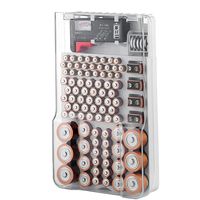 The Battery Organizer Storage Case with Hinged Clear Cover, Includes a Removable Battery Tester, Holds 93 Batteries Various Sizes (Renewed)