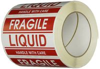 TapeCase Shipping Packing Labels"Fragile/Liquid/Handle with Care", Red/White - 500 per Pack (1 Pack)