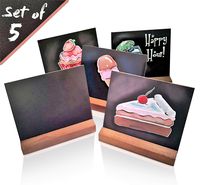 5 x 6 inch mini Chalkboard Set of 5 by DecoLife tabletop vintage rustic style removable with wooden base ...