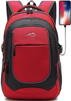 Backpack for School College Student Sturdy Bookbag Travel Business with USB Charging Port Laptop compartment Chest Straps Anti Theft Night Light Reflective (Red)