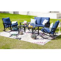 LOKATSE HOME 5Pcs Patio Furniture Conversation Bistro Sets Loveseat and 2 Coffee Table, 5 pcs Chair, Blue