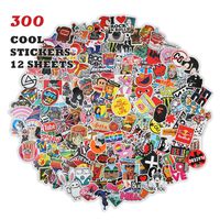 300 Pcs Flyzoo Cool Stickers Pack, Random Waterproof Vinyl Water Bottles Stickers, Skins Decals Mini Design for Hydro Flask Laptop Phone Case Tumbler Guitar Cup Bike Skateboard Helmet Luggage