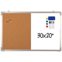 Combination Whiteboard Bulletin Board Set - Dry Erase/Cork Board 30 x 20" + 1 Magnetic Dry Eraser, 4 Markers, 4 Magnets and 10 Pins - Big Combo Tack White Board for Home Office Cubicle Desk