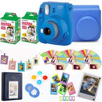 Fujifilm Instax Mini 9 - Cobalt Instant Camera + Fuji Instax Film 40 Shots + Protective Case + Magnetic Acrylic Frame + Album, Hanging Frames, Desk Frames, Filter Set & Selfie Lens 90 PC Design Kit