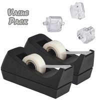 Desktop Tape Dispenser, 2-Pack, Non-Skid Base - with 3 Extra Tape Dispenser Replacement Core (Tape not Included), Perfect for Office, Home, School - Value Pack