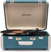 Crosley Portfolio Vintage 3-Speed Bluetooth Suitcase Turntable with Built-in Speakers, Turquoise/White