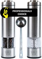 KSL Electric Salt and Pepper Grinder Set of 2 (Batteries Included) - Adjustable Powered Shakers - Automatic One Hand Mills - Stainless Steel Battery Operated Peppermill - Christmas & New Year Gift Kit