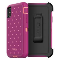 OtterBox DEFENDER SERIES SCREENLESS EDITION Case for iPhone Xs & iPhone X - Retail Packaging - CORAL DOT (FUSION CORAL/BATON ROUGE/METALLIC DOT)