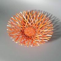 Lacy Glass Art Fruit Bowl Centerpiece in Orange and White