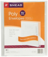 Smead Poly Envelope, 1 1/4 Inch Expansion, String-Tie Closure, Side Load, Letter Size, Clear, 5 per Pack (89521)