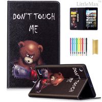 LittleMax(TM) Fire 7 Case,Colorful Leather Case Kickstand Soft Gel Protective Case with [Card Slot] for Amazon Fire 7 Inch 7th Generation (2017 Release)-01 Don't Touch Bear