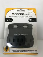 Argom Tech 3-Outlet Adapter with Power 2 USB Ports charging ports total of 2.1A