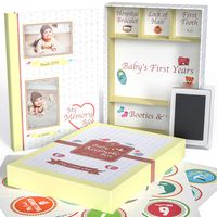 Little Growers Baby Memory Book with Keepsake Box, Baby Milestone Stickers and Baby Footprint Kit - Not Just a New Baby Scrapbook or Photo Album, But 5 Baby Shower Gifts in 1, for Newborn Boy or Girl
