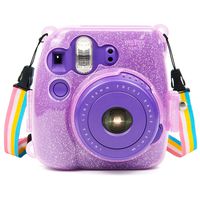 Wolven Clear Camera Case w Adjustable Rainbow Shoulder Strap Compatible With Fugifilm Instax Mini 8,Mini 8+,Mini 9 Instant Camera (Purple)