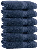 White Classic Luxury Hand Towels | Cotton Hotel spa Bathroom Towel | 16x30 | 6 Pack | Navy Blue