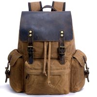 SUVOM Vintage Canvas Genuine Leather Laptop Backpack for Men School Bag 15.6" Water Resistant Travel Rucksack (DarkGolden)