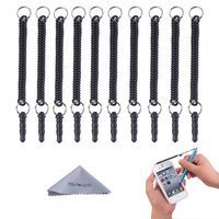 Stylus Tether, Wisdompro 10 Pack of Detachable Elastic Coil Tether Strings/Lanyards with 3.5mm Earphone Jack for Stylus Pens - Black