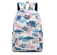 Teecho Waterproof Girl School Backpack Casual 15.6" Laptop Backpack for Women Blue Flower