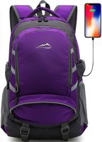 Backpack for School College Student Bookbag Travel Business with USB Charging Port Laptop Compartment Chest Straps Night Light Reflective Anti theft (Purple)