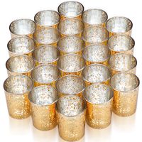 Vizayo Gold Votive Candle Holders - Set of 24 Mercury Glass Votives and Tealight Candle Holder - Gold Wedding Decorations