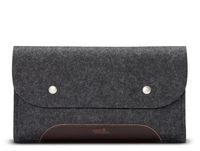 Pack & Smooch Storage Bag Accessory Pouch 100% Wool Felt and Vegetable Tanned Leather Handcrafted - Dark Grey/Dark Brown