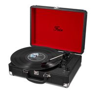 Vinyl Stereo Black Record Player 3 Speed Portable Turntable Suitcase Built in 2 Speakers RCA Line Out AUX Headphone Jack PC Recorder