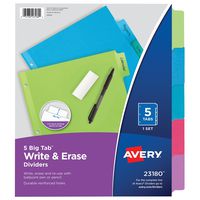 Avery Big Tab Write & Erase Dividers, 5 Multicolor Tabs, 1 Set (23180)