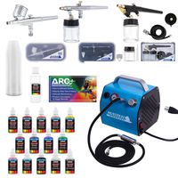 Master Airbrush Professional Airbrush Kit with Compressor, Air Hose and 12 Color US Art Supply Airbrush Paint Set with Cleaner & Paint Reducer