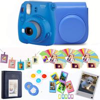 Fujifilm Instax Mini 9 - Cobalt Blue Instant Camera + Protective Case + Magnetic Acrylic Frame+Album, Hanging Frames, Desk Frames, Filters & Selfie Lens 90 PC Design Kit