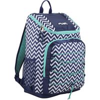 Fuel Wide Mouth Sports Backpack with Front Bungee and Inner Tech Pocket, Deep Cobult Blue/White Chevron Print/Turquoise Trim