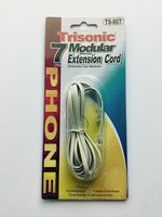 Telephone Wall Modular Extension Cord by Trisonic, 7 Foot, Ivory Color