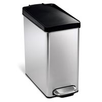 simplehuman 10 Liter / 2.6 Gallon Stainless Steel Bathroom Slim Profile Trash Can, Brushed Stainless Steel with Plastic Lid